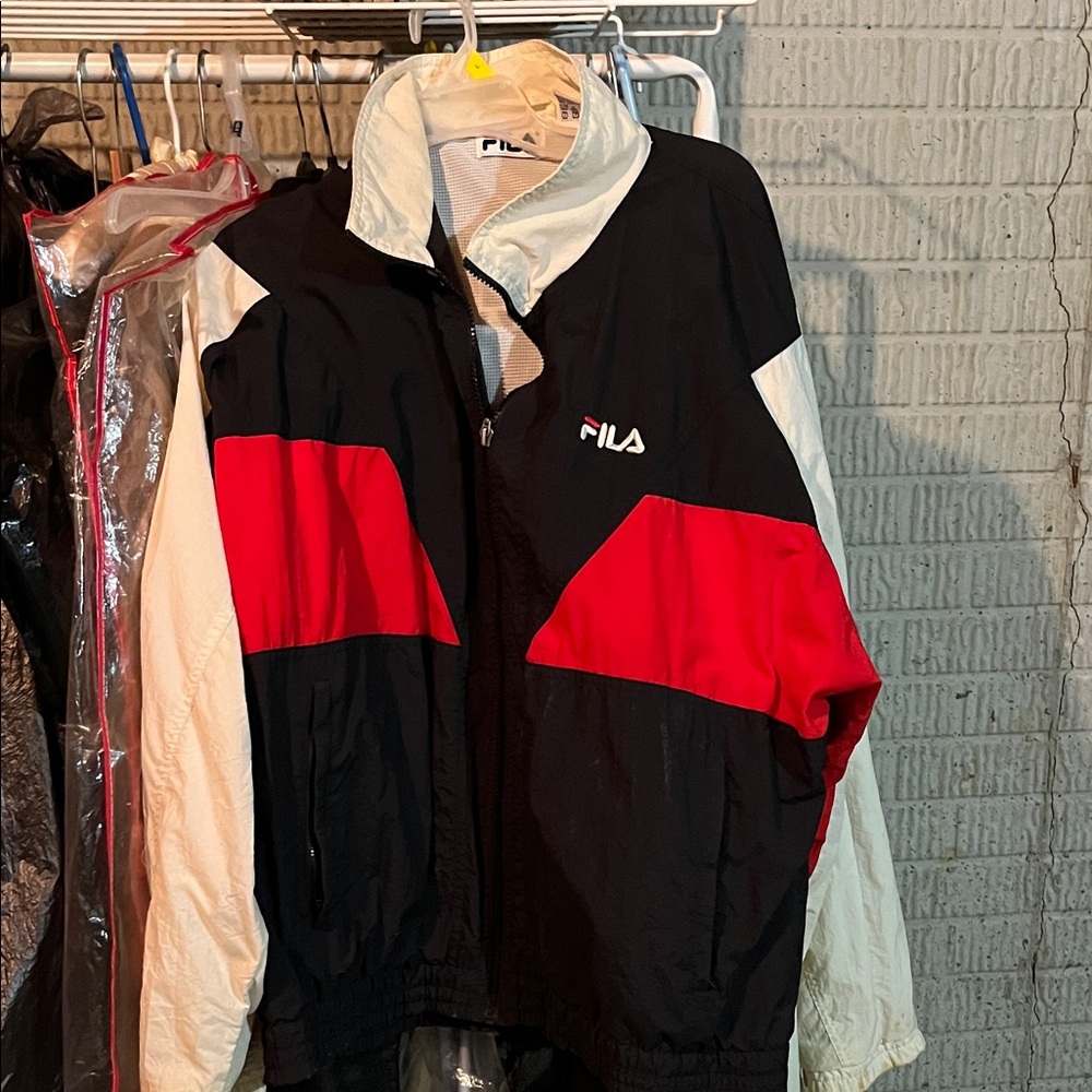 Fila Men's Black, Red, and Cream Windbreaker
